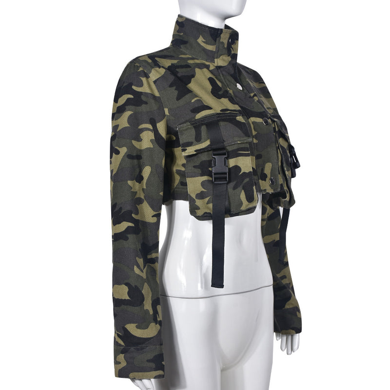 Tie Up High Collar Camouflage Coat GNZD 7831TG