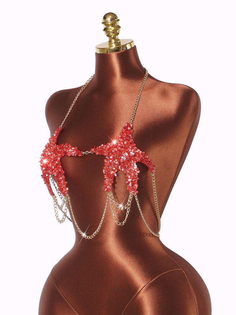 Starfish Sequin Rhinestone Chain Tank Top GZYY B27442