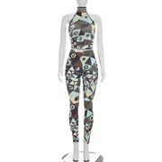 Sleeveless Print Backless Tight Jumpsuit MXBF C26ST205