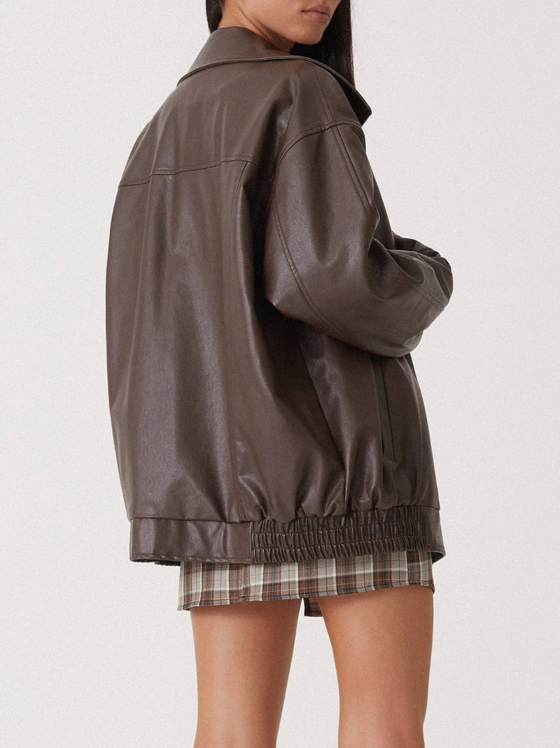 Lapel PU Leather Jacket Coats HHMY M3566