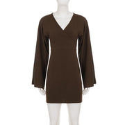 V Neck Flare Sleeve Mini Dress GPKJ MR50419
