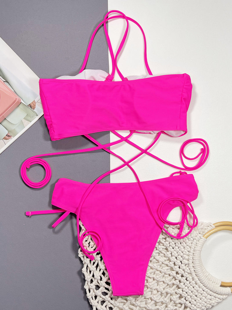 Solid Color Strappy Sexy Swimsuit 2 Piece CSYZ D29W
