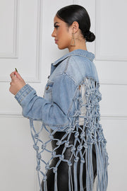 Back Meshes Tassel Denim Jacket GQDH 958