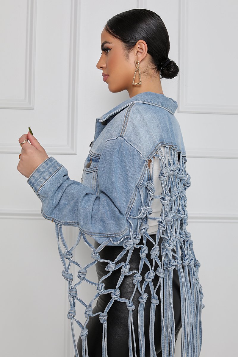 Back Meshes Tassel Denim Jacket GQDH 958