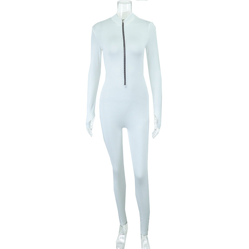 Solid Color Zipper Tight Jumpsuit GJYO 003990