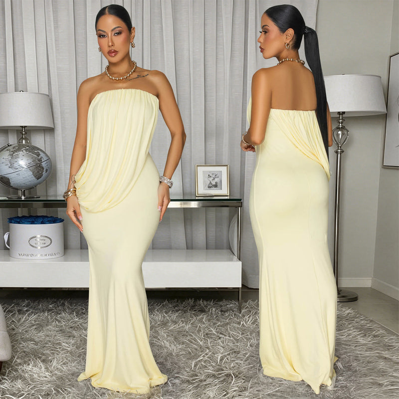 Solid Color Ruched Tube Top Dress BY 7797