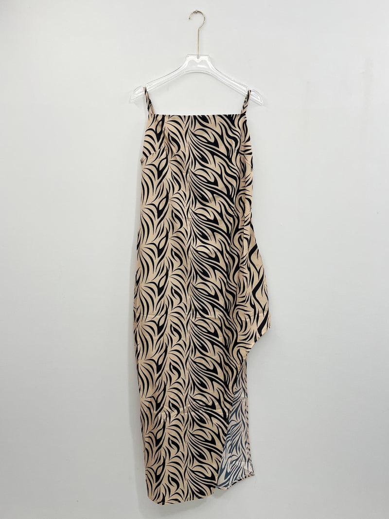 Plus Size Zebra Print Sling Split Maxi Dress QMZF 1883