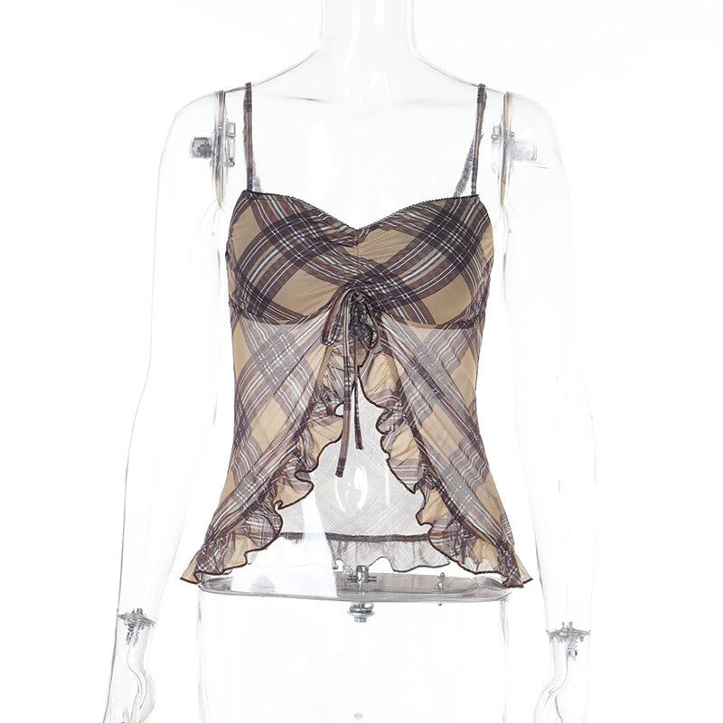 Halter Printed Ruffle Crop Tops FL XY24686PFO