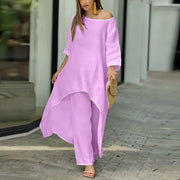 Plus Size Solid Color Long Sleeve Irregular Two Piece Pants Set GYJY W0839