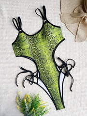 Fashion Snake Print Bandage One Piece Swimsuit CASF 6483
