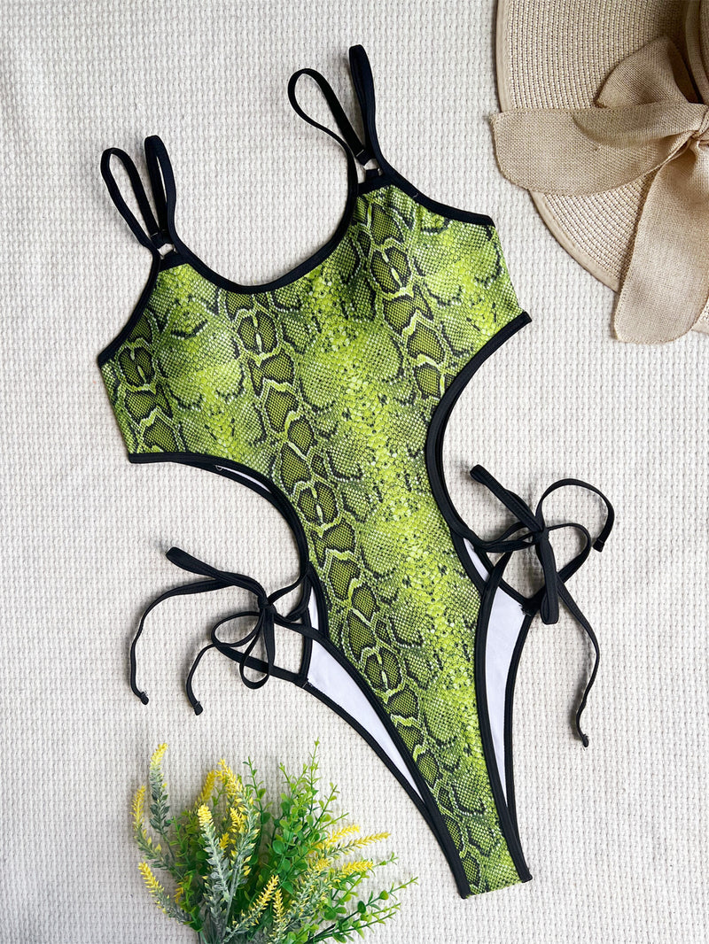 Fashion Snake Print Bandage One Piece Swimsuit CASF 6483