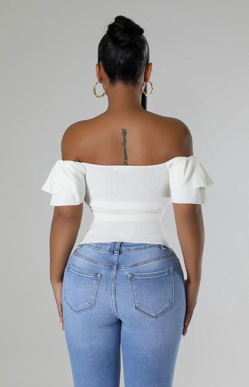 One Shoulder Solid Color T Shirt XHXF 8696