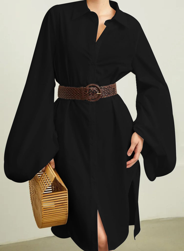 Plus Size Long Sleeve Solid Color Shirt Dress QYMF 3108