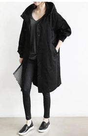 Plus Size Solid Color Long Sleeve Hooded Wind Coat GOFY X2279