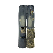 Plus Size Camouflage Print Patchwork Holes Jeans GYLN 0513