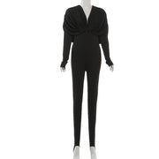 Deep V Neck Tight Solid Color Jumpsuit XEF K25Q88360