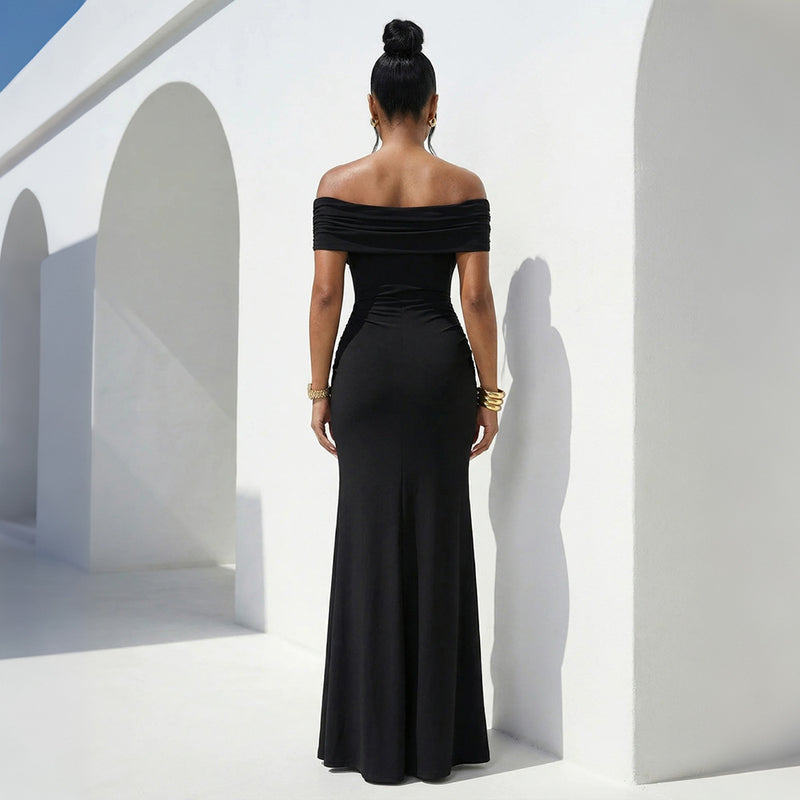 One Shoulder Solid Color Split Maxi Dress CYA 902371