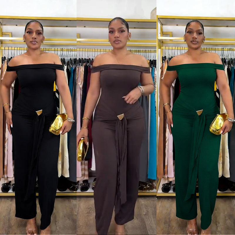 Solid Color One Shoulder Tie Up Jumpsuit NY 11260
