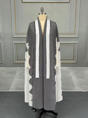 Pleated Print Cardigan Long Coats GZRF 77102