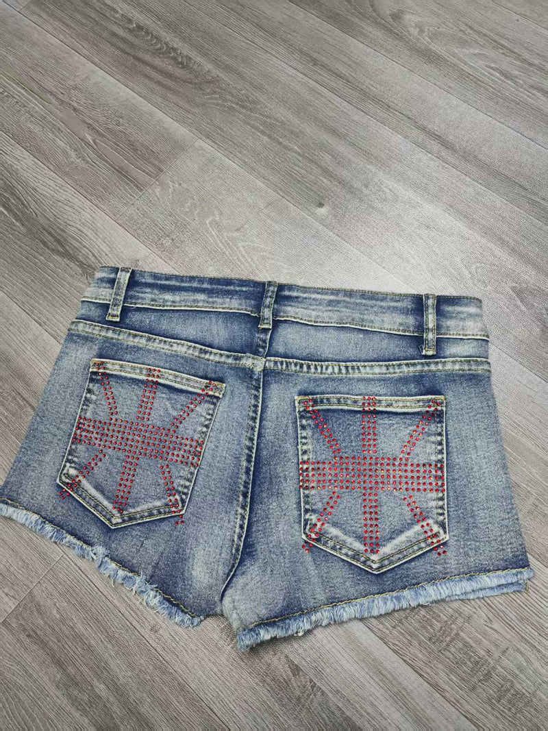 Hot Drill Contrast Color Denim Short GQLF 5800