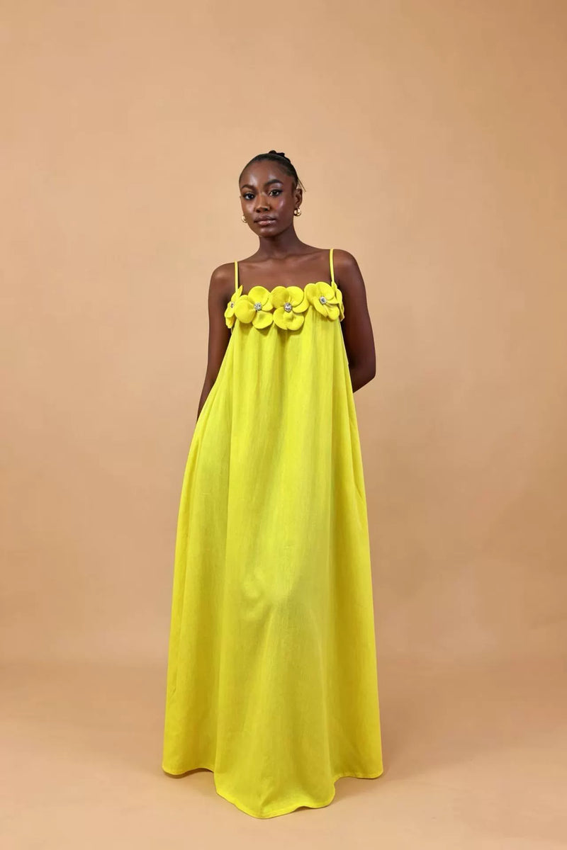 Solid Color Floral Print Maxi Dress GADE 10388