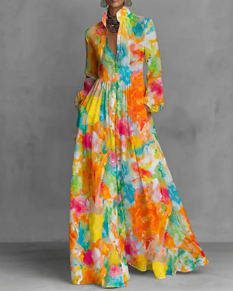 Plus Size Patterned Printed Long Dress GQLK KG6697