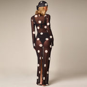 Mesh See Through Print Maxi Dress With Headscarf GZJQ K6S14679A