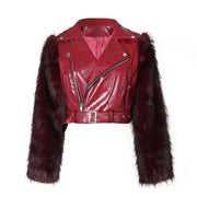 Patchwork Fur Faux Leather Short Jacket ZSD 0772