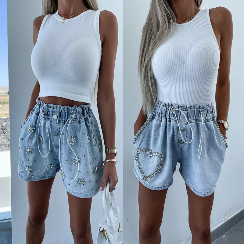 Rhinestone Denim Shorts GXRF QC110