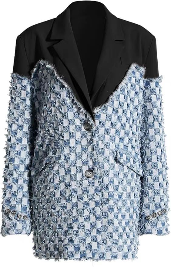 Checkerboard Plaid Jacquard Patchwork Coats SHMF M 6188