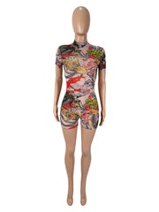 Mesh Print Backless Skinny Romper SHD 9546