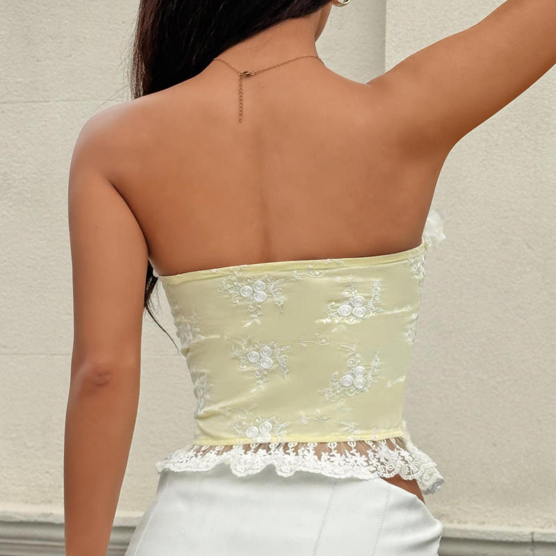 Lace Patchwork Tie Up Fishbone Tank Tops GOMN 70203