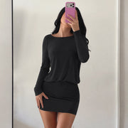 Long Sleeve Solid Color Backless Mini Dress GPKJ MR50097