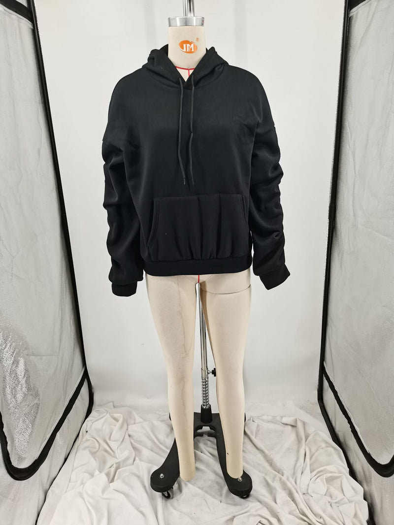 Plus Size Padded Thicker Long Sleeve Solid Color Hooded Sweatshirt YIM 022
