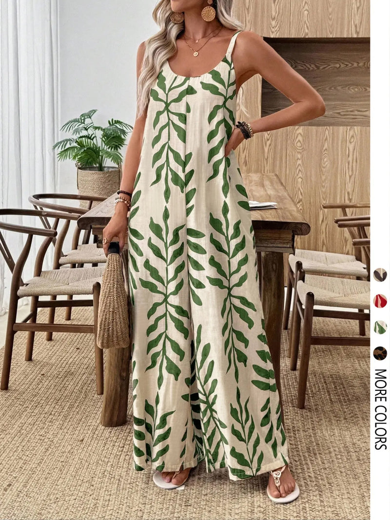 Print Off Shoulder Loose Wide Leg Jumpsuit GSRX 748
