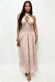 Halterneck Hollow Out Backless Maxi Dress GADE 9162