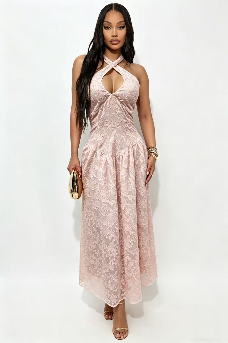 Halterneck Hollow Out Backless Maxi Dress GADE 9162