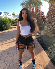 Sexy Hole Fringed Jeans Shorts HMS 5309