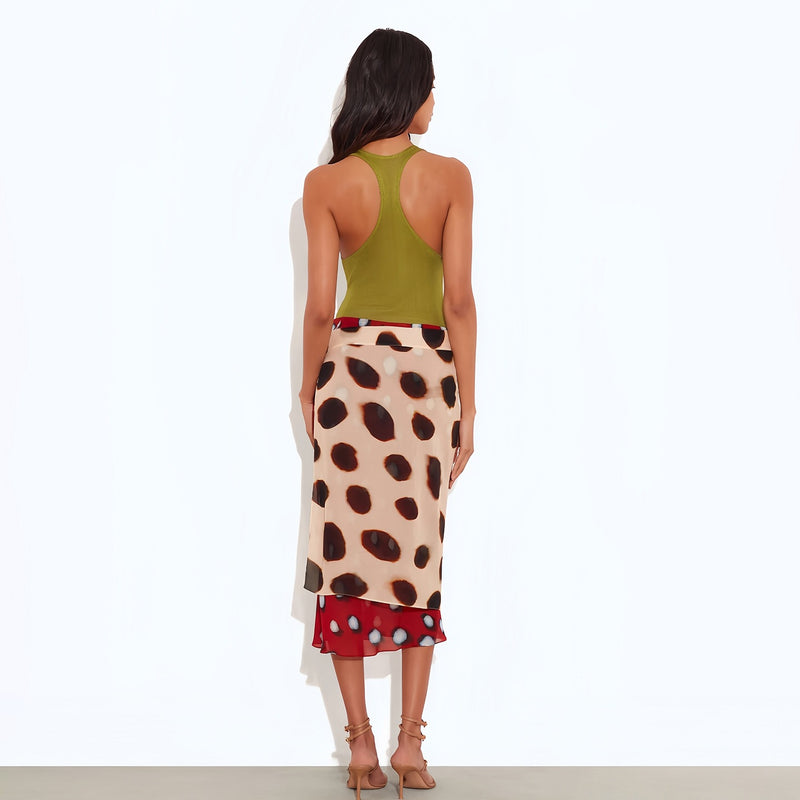 Irregular Polka Dot Print Long Skirt GYME K6J11415A