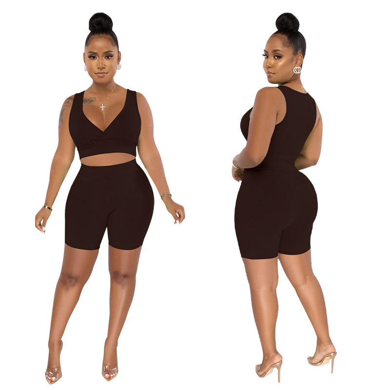 Solid Color Tank Top Shorts Two Piece Set YF 10392