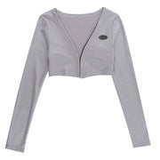 Fashion Long Sleeve V Neck Crop Top FL YL23476MH