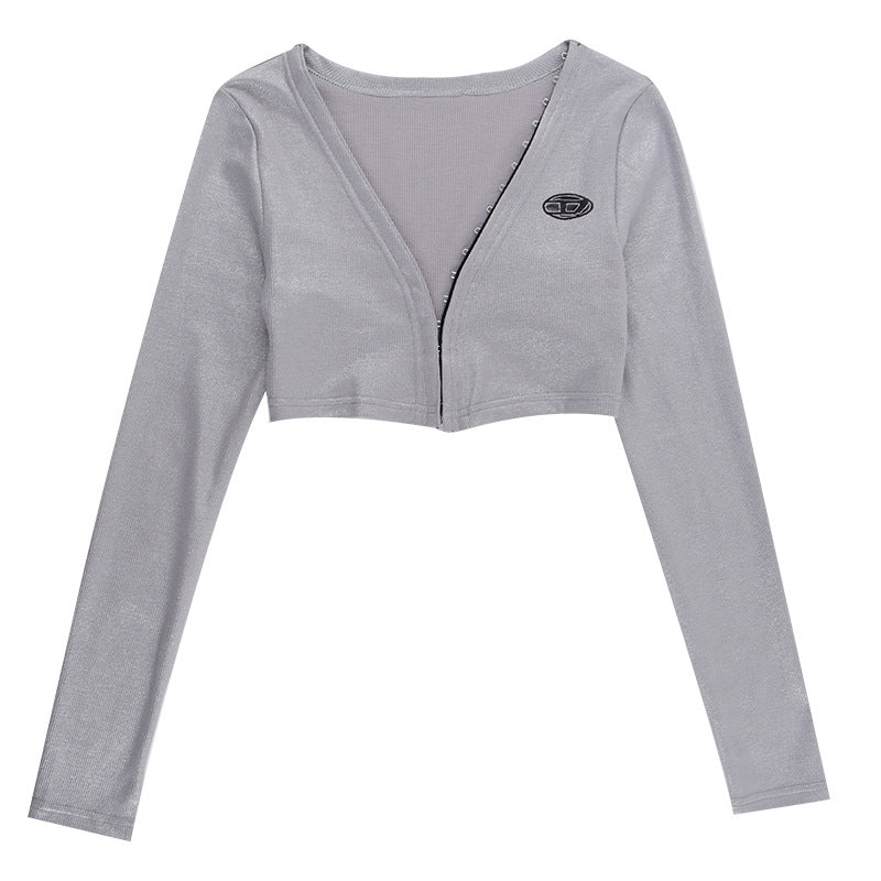 Fashion Long Sleeve V Neck Crop Top FL YL23476MH