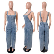 Fashion Washed Denim Loose Jumpsuit LX 6076