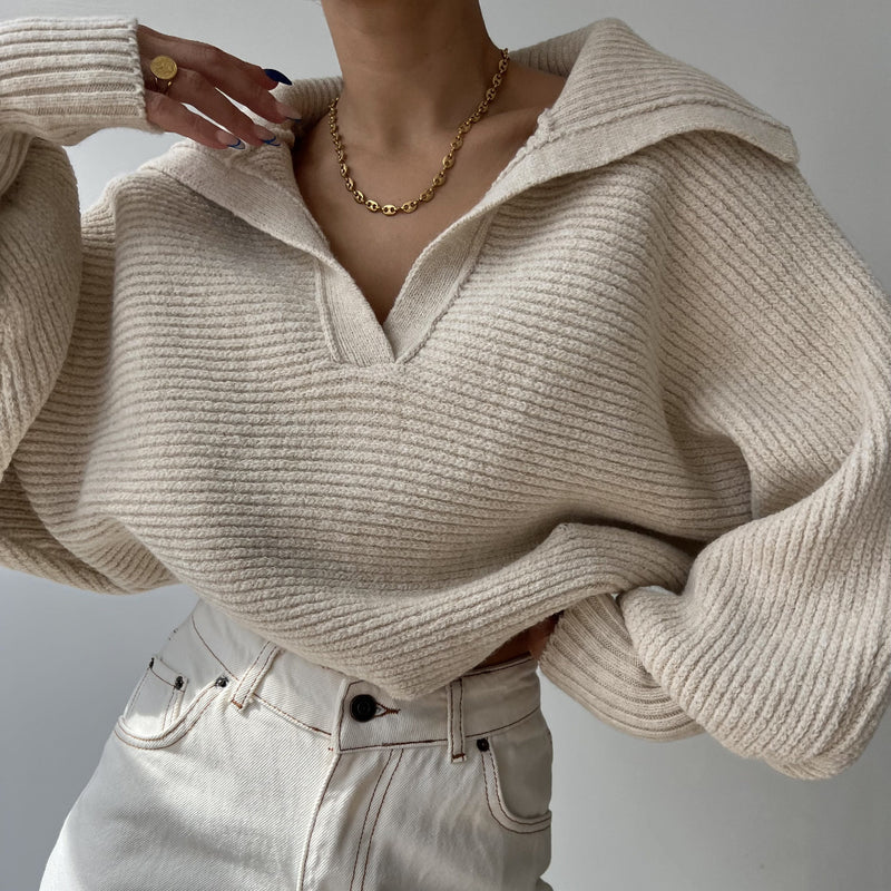 Fashion Long Sleeve Knits Lapel Sweater YMZY 21138