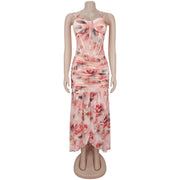 Floral Print Halterneck Mesh Evening Dress BY 7753