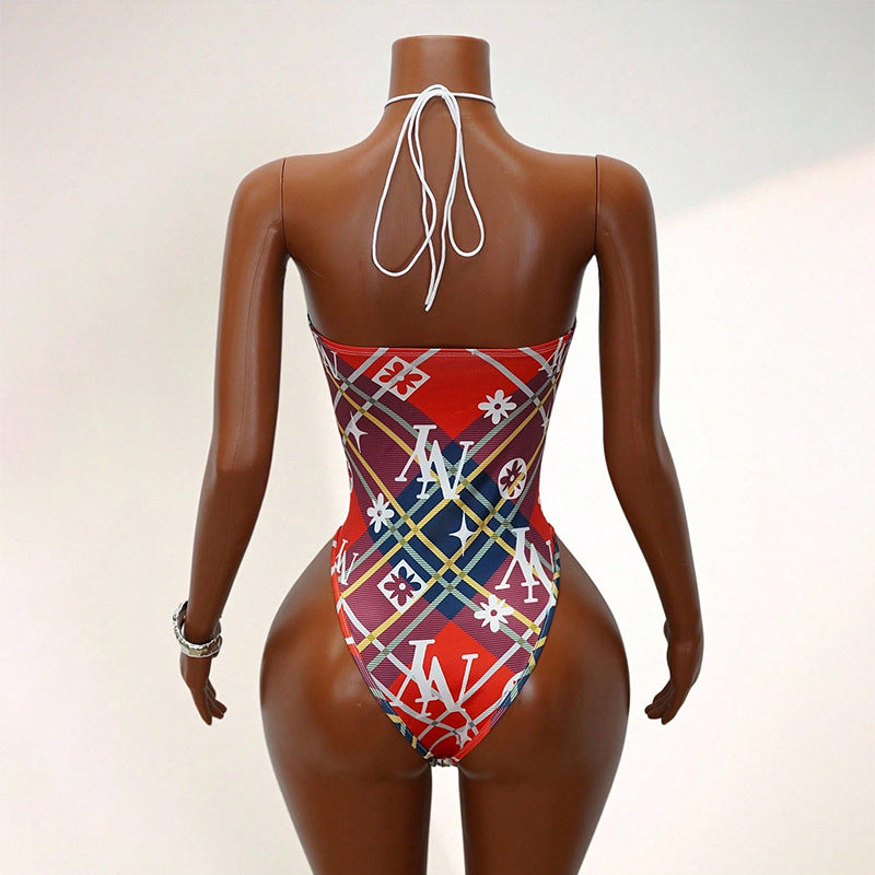 Sexy Print Patchwork One Piece Swimsuit GHYX 5245