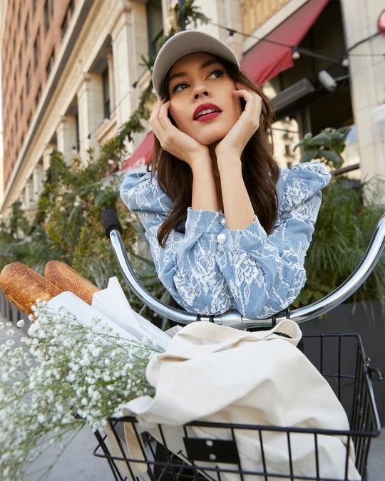 Casual Loose Floral Lace Denim Jacket GYAN 16802