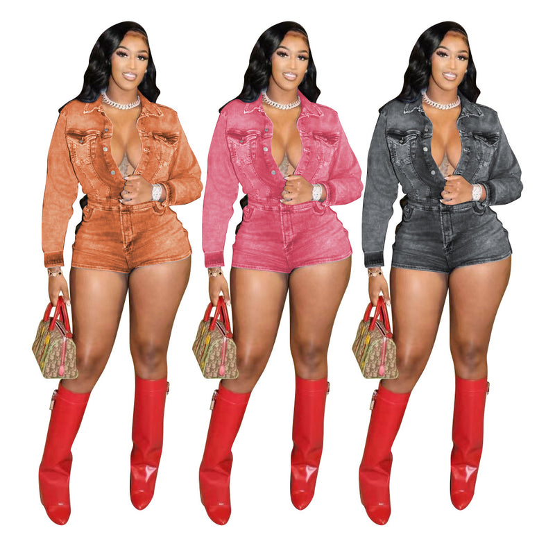 Long Sleeve Lapel Romper MEM 88622