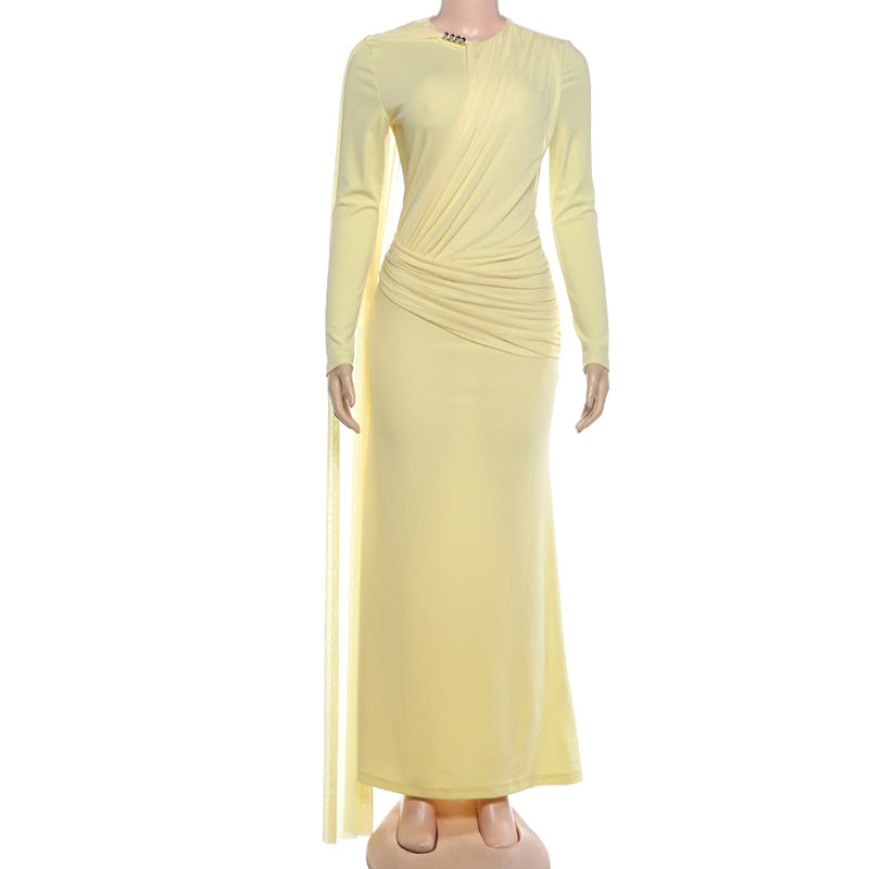 Solid Color Long Sleeve Ruched Maxi Dress DLSF K6D15241A