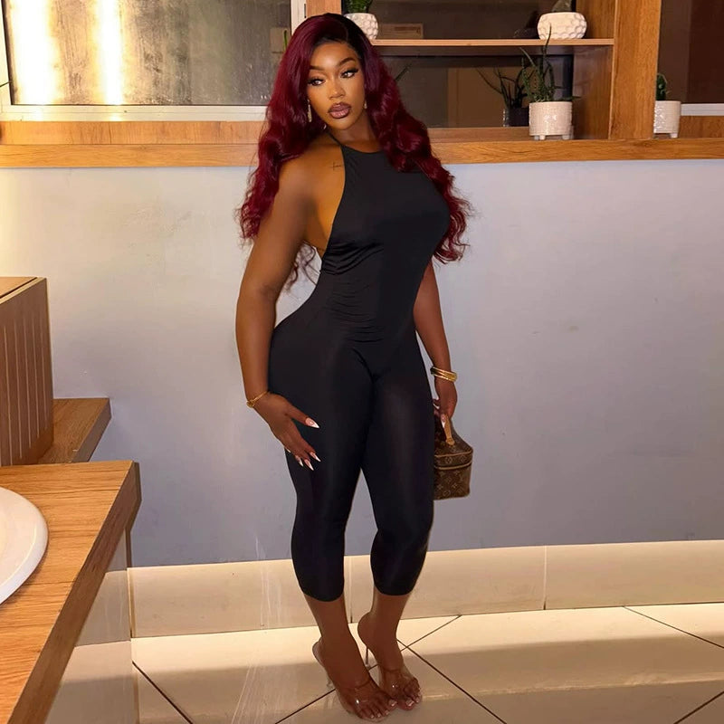 Halterneck Solid Color Backless Seventh Jumpsuit MXBF J26JP050